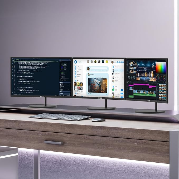 Kado Triple Monitor Setup - 3-Pack 27 1920x1080 Curved Computer Monitor 1500R 75Hz VESA Mount HDMI Office Gaming Hybrid Sim Racing Built-in Speakers (C27 Trio Series)