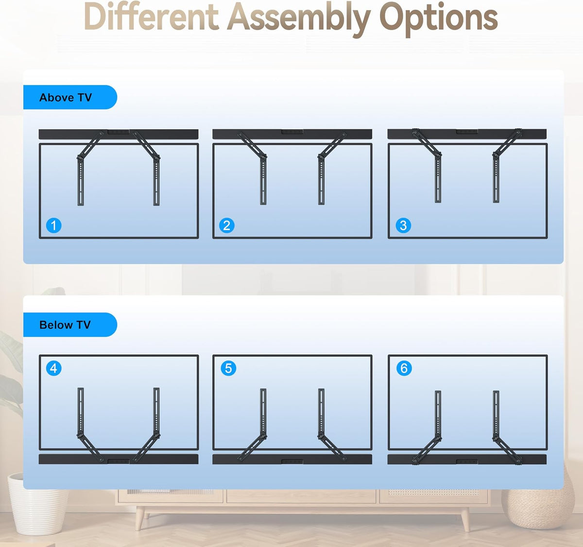 C YECEN 22Lbs, Sound Bar Mounts Under TV or Above TV, Soundbar Mount Hold Up to with Detachable Extension Arms
