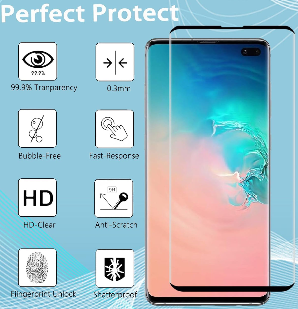 [2+2 Pack] Galaxy S10 Plus Screen Protector and Camera Lens Protector, Ultra Clear, Anti Scratch, 9H Tempered Glass