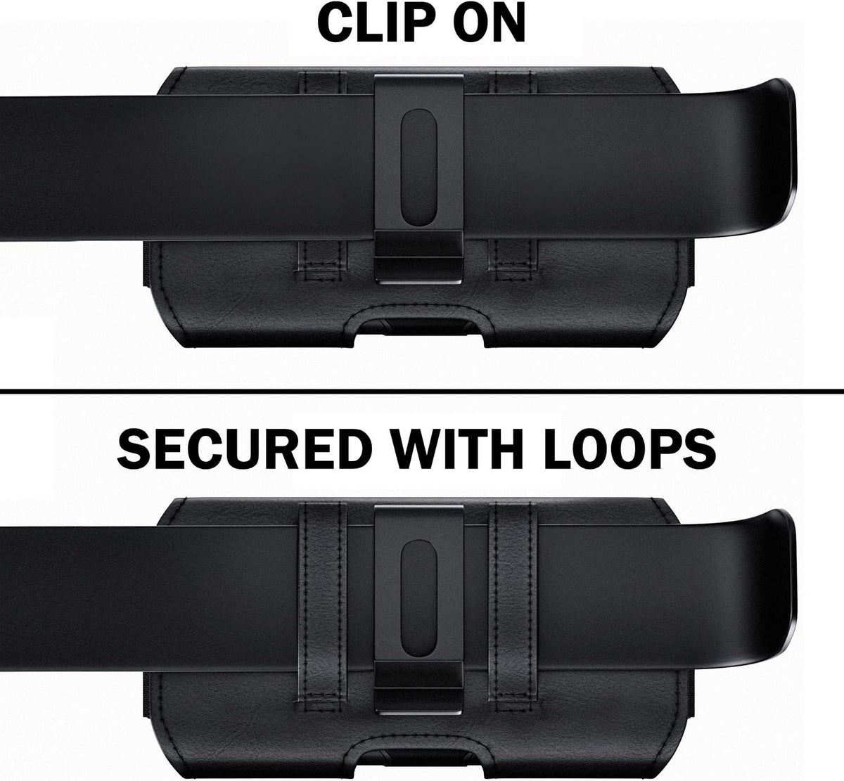 De-Bin Holster for Galaxy S24, iPhone 15/14/13/12/11/X/Xs/10 - Black Belt Clip Pouch with Magnetic Cover, Fits Otterbox.