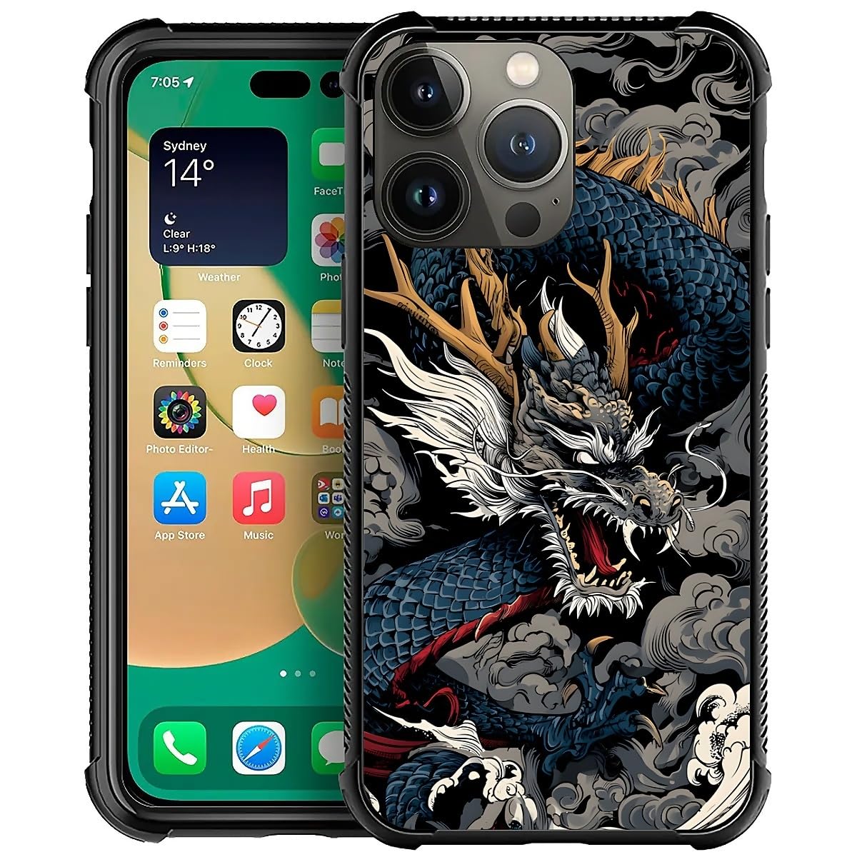 Deaorew For Iphone 14 Pro Case | Classic Slim Cover Design | Japanese Dragon