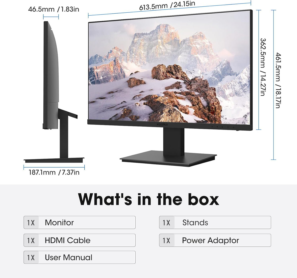 KOORUI Monitor 27 Inch 1080p PC Monitor 3000:1 Contrast Ratio with HDMI VGA for Office and Home, 99% SRGB, Frameless, Eye Care, Tilt Adjustment, VESA Mountable, Black