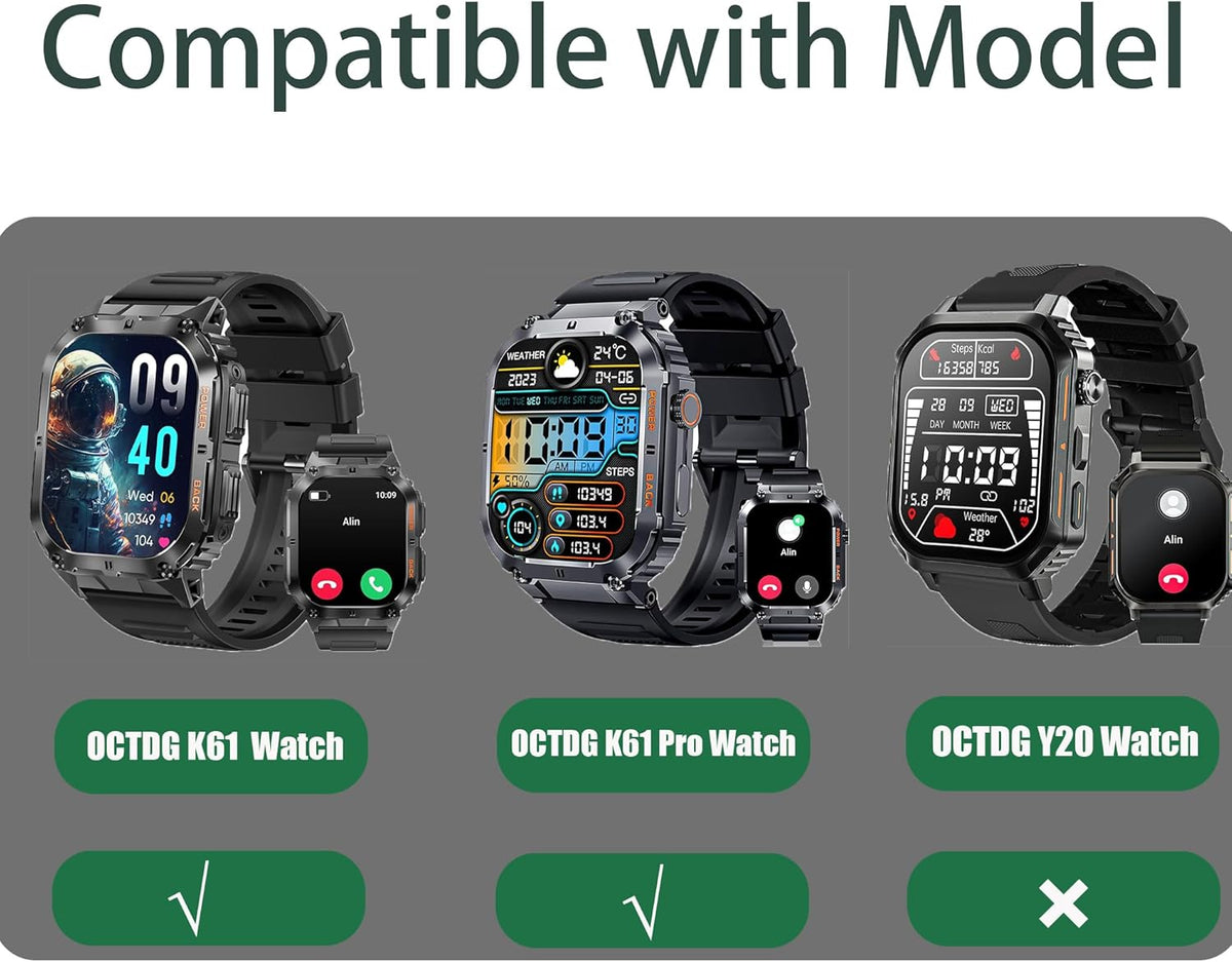 Compatible with OCTDG Smart Watch Band, 22mm Soft Silicone Sport Replacement Straps for K61 1.96" Smartwatch