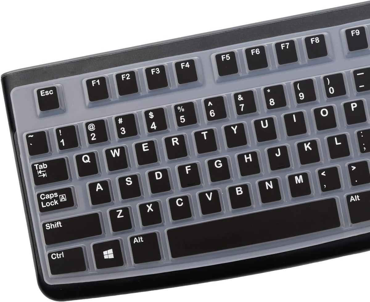 Silicone Keyboard Cover for Logitech K120 & MK120 Ergonomic Desktop USB Wired Keyboard, Logitech K120 & MK120 Keyboard Protective Skin US Layout (NOT Fit Other Model) -Black