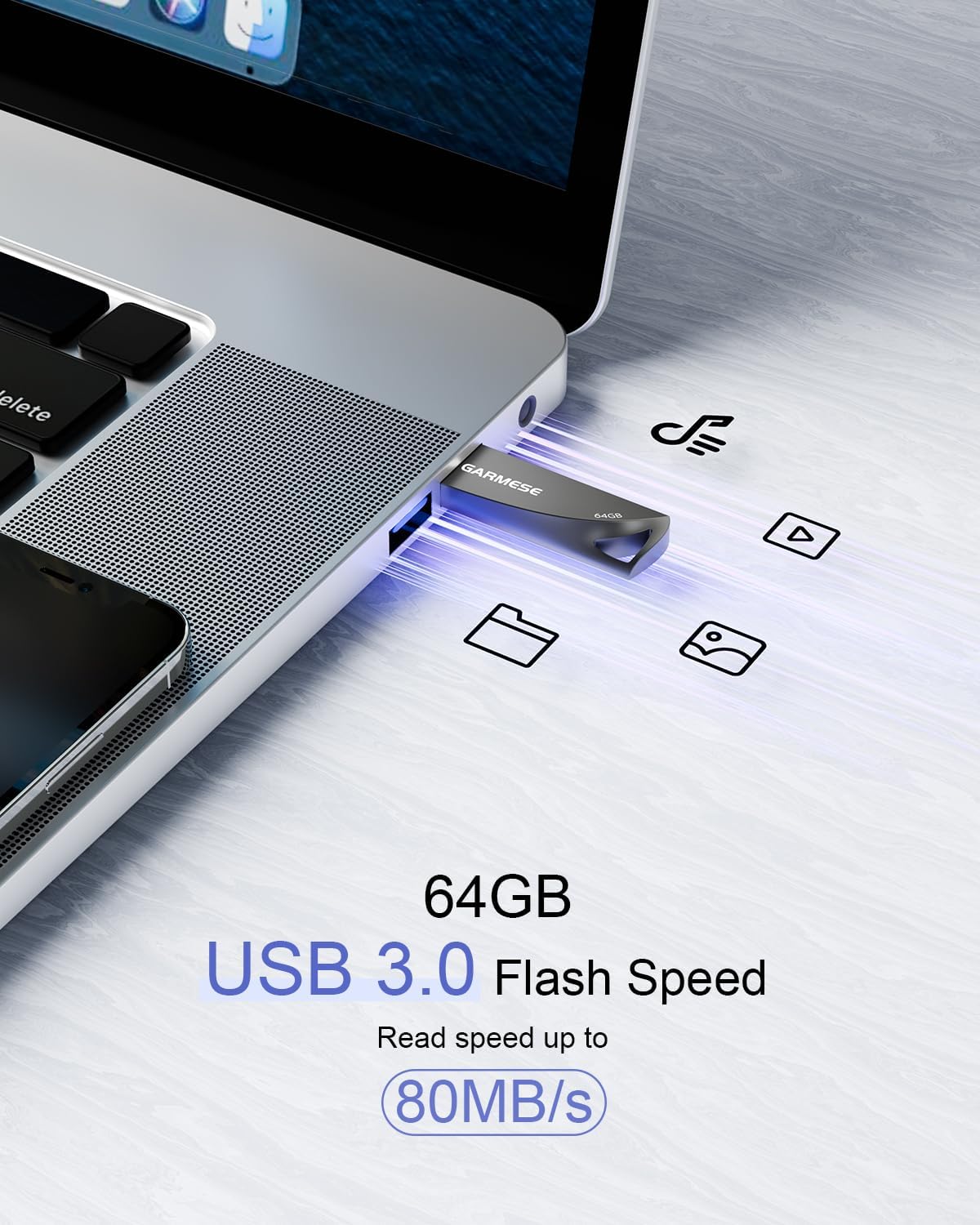 64GB USB 3.0 Flash Drive, 5-Pack Waterproof Metal USB Memory Stick, Slim Thumb Drive Portable Pen Drive with Keychain Hole Stylish Jump Drive for PC Computer Car