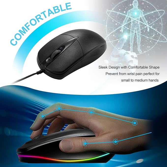 40 PCS Black Wired Computer Mouse Bulk USB 1000 DPI 3 Button Corded Mouse with Home Office Noiseless Simple USB Mouse for Computer Laptop Desktop PC