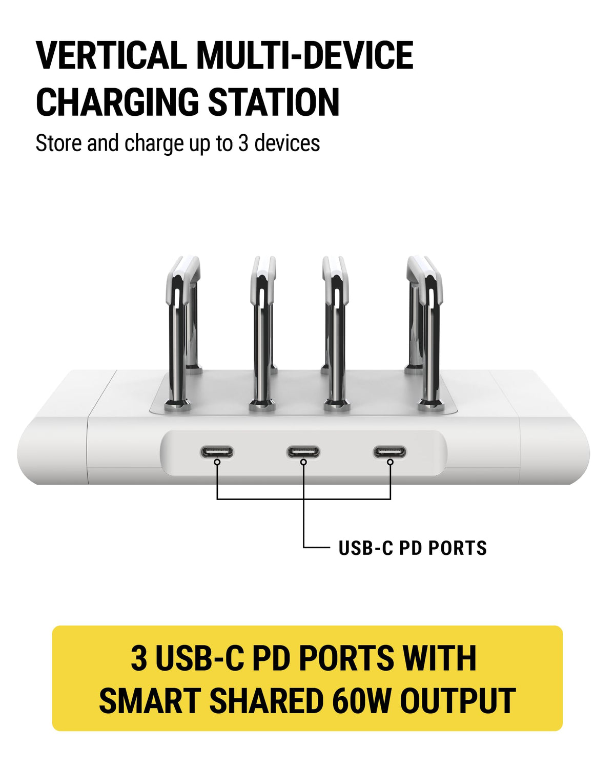 Scosche BL2MD BaseLynx™ 2.0 Vert, 60W USB-C Vertical Charging Station for Multiple Devices, Charger Organizer with 3 PD Fast Charge Ports, Modular