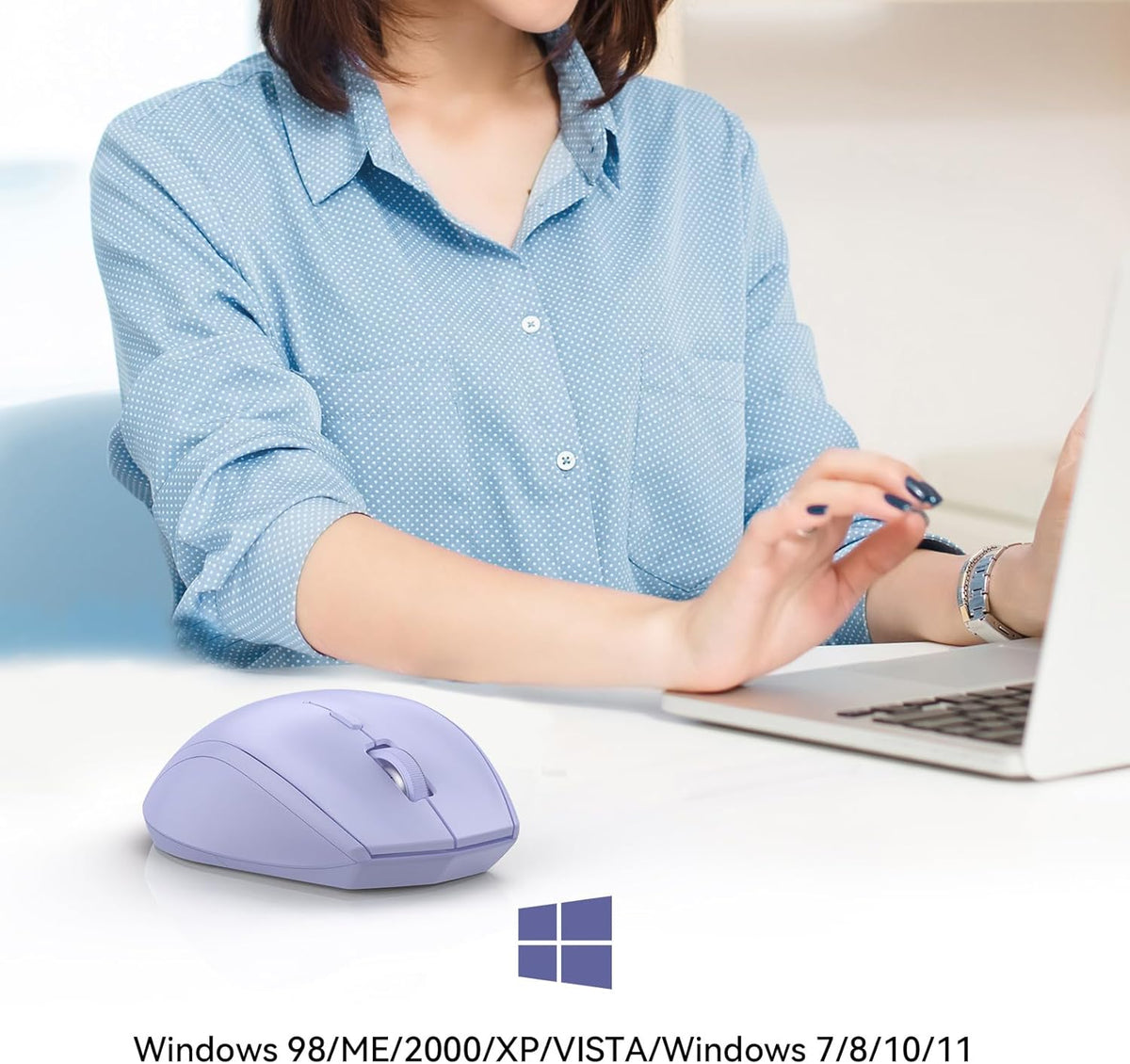 TECKNET Bluetooth Mouse, 4800 DPI Wireless Mouse, 2-Year Battery 6 Adjustable DPI, 6 Buttons Compatible with Laptop/Windows/Computer - Lavender