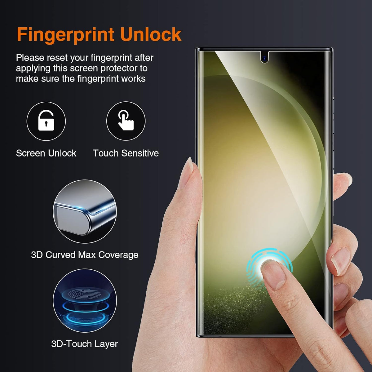 Samsung Galaxy S23 Ultra Screen Protector 2 Pack [Soft TPU Film] + 2 Pack Camera Lens Protector [Touch Sensitive] 3D