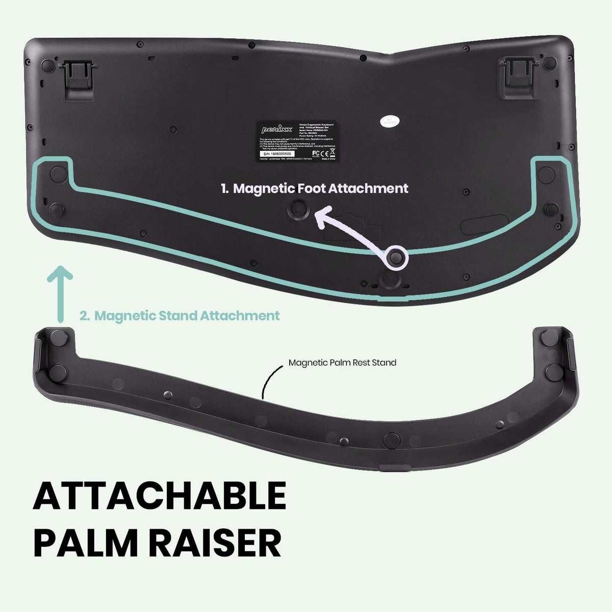 Perixx PERIBOARD-330B, Wired Ergonomic Keyboard with Adjustable Wrist Rest, Illuminated Keys, and Membrane Low Profile Keys, 2 Extra USB Ports, US English Layout