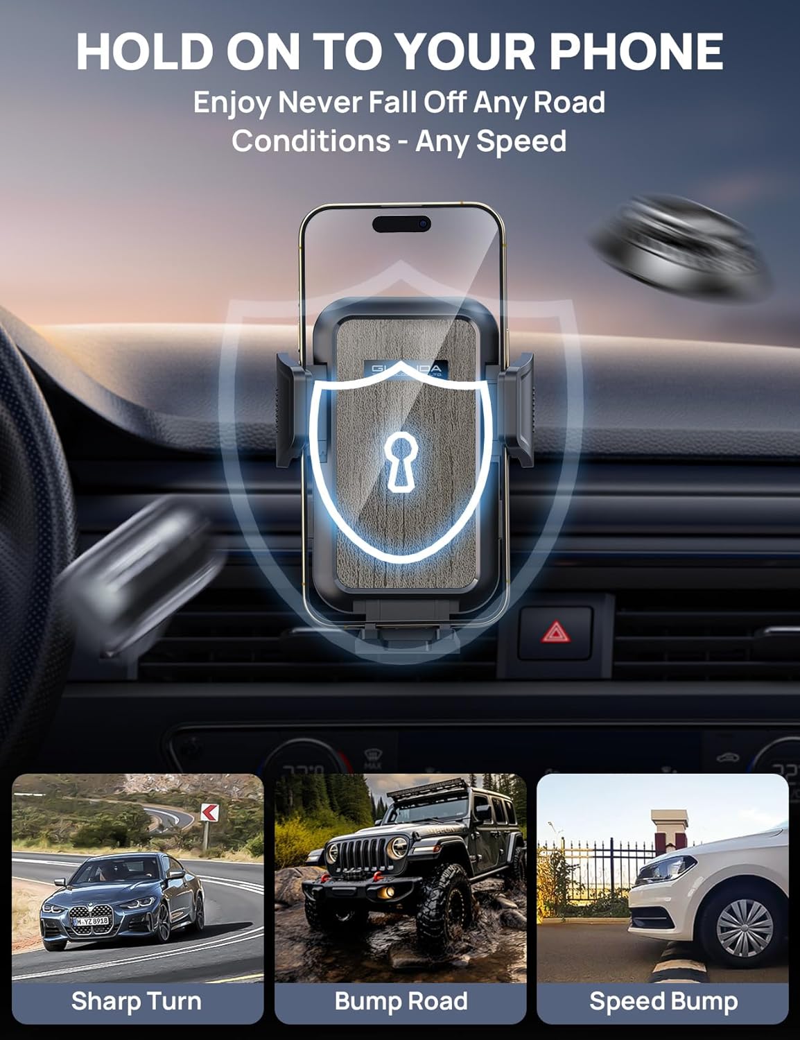 [2025 New] Dashboard Phone Holders for Your Car [Military Grade Stable] Phone Holders for Your Car, Non-Slip Silicone Carbon Fiber Car Phone Mount, Rotatable Suction Cup for All Phone, Gray