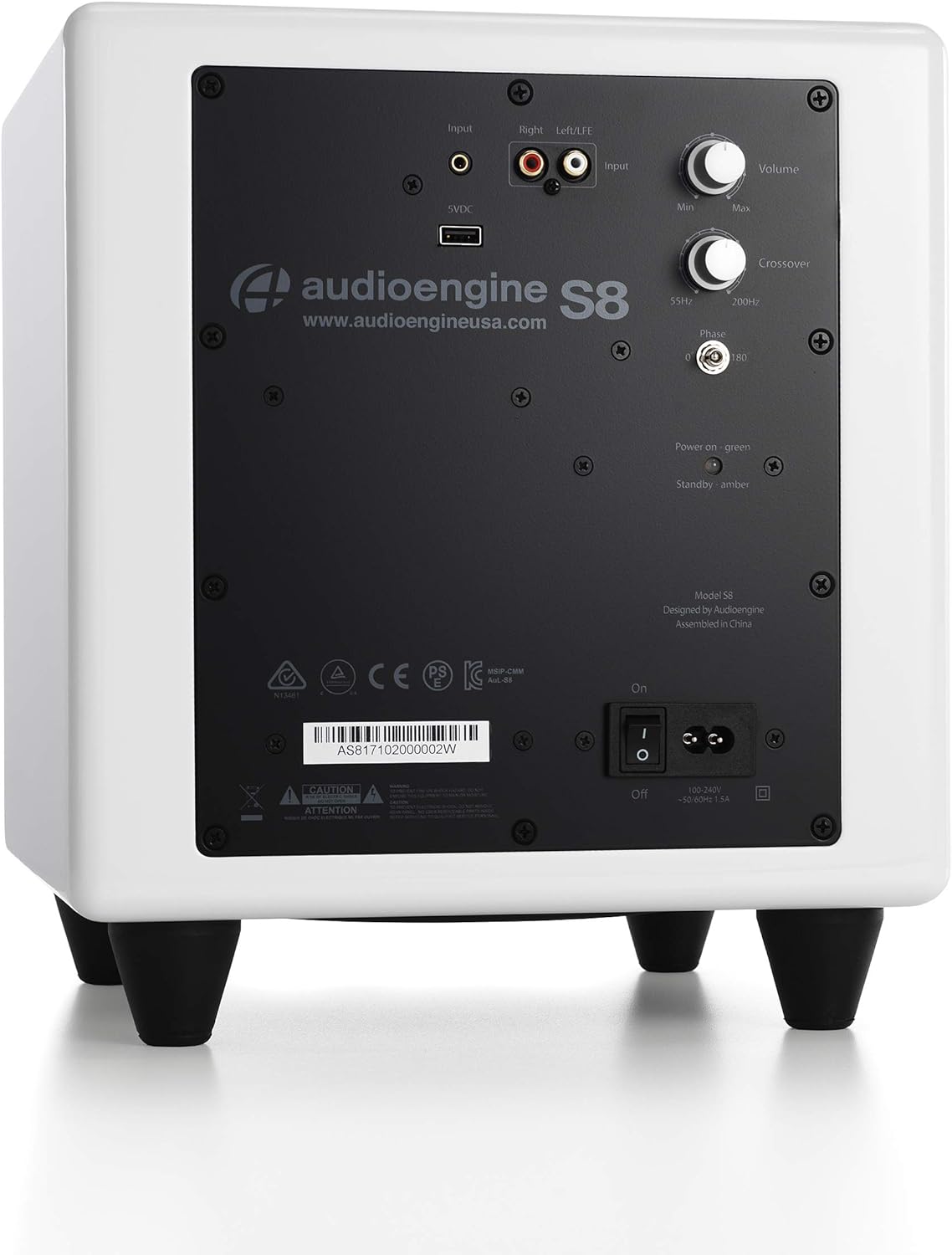 Audioengine S8 250W Wireless Powered Subwoofer, Built-in Amplifier (Wireless, White)