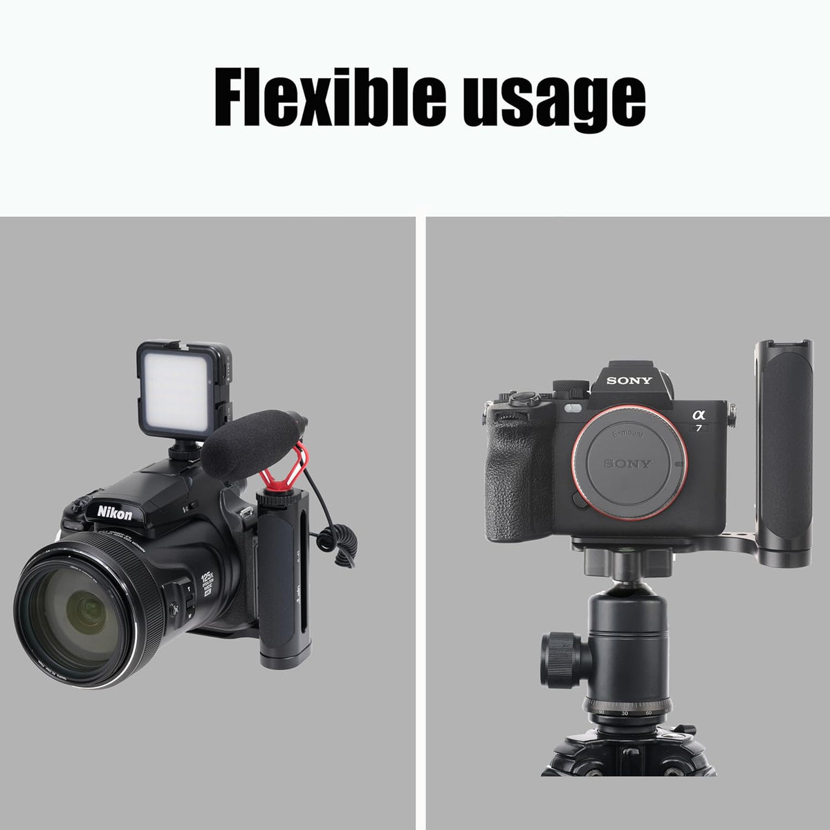 FOTGA 1/4"-20 Universal Side Handle Hand Grip Holder Video Stabilizer with Arca Swiss Base Plate