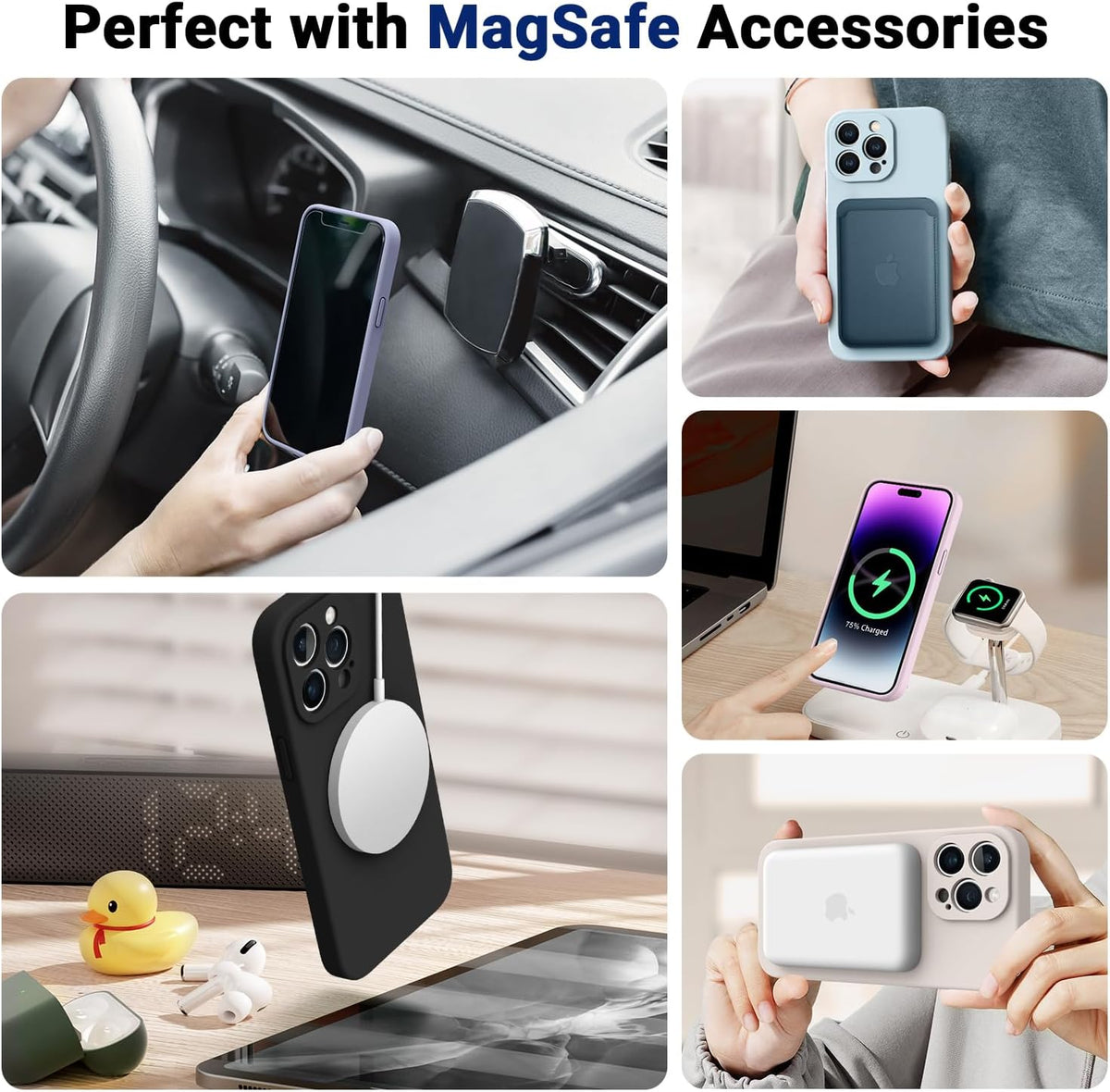iPhone 14 Pro Case, Calke Green Silicone, MagSafe Compatible, Camera Protection, 6.1", with 2 Screen Protectors.