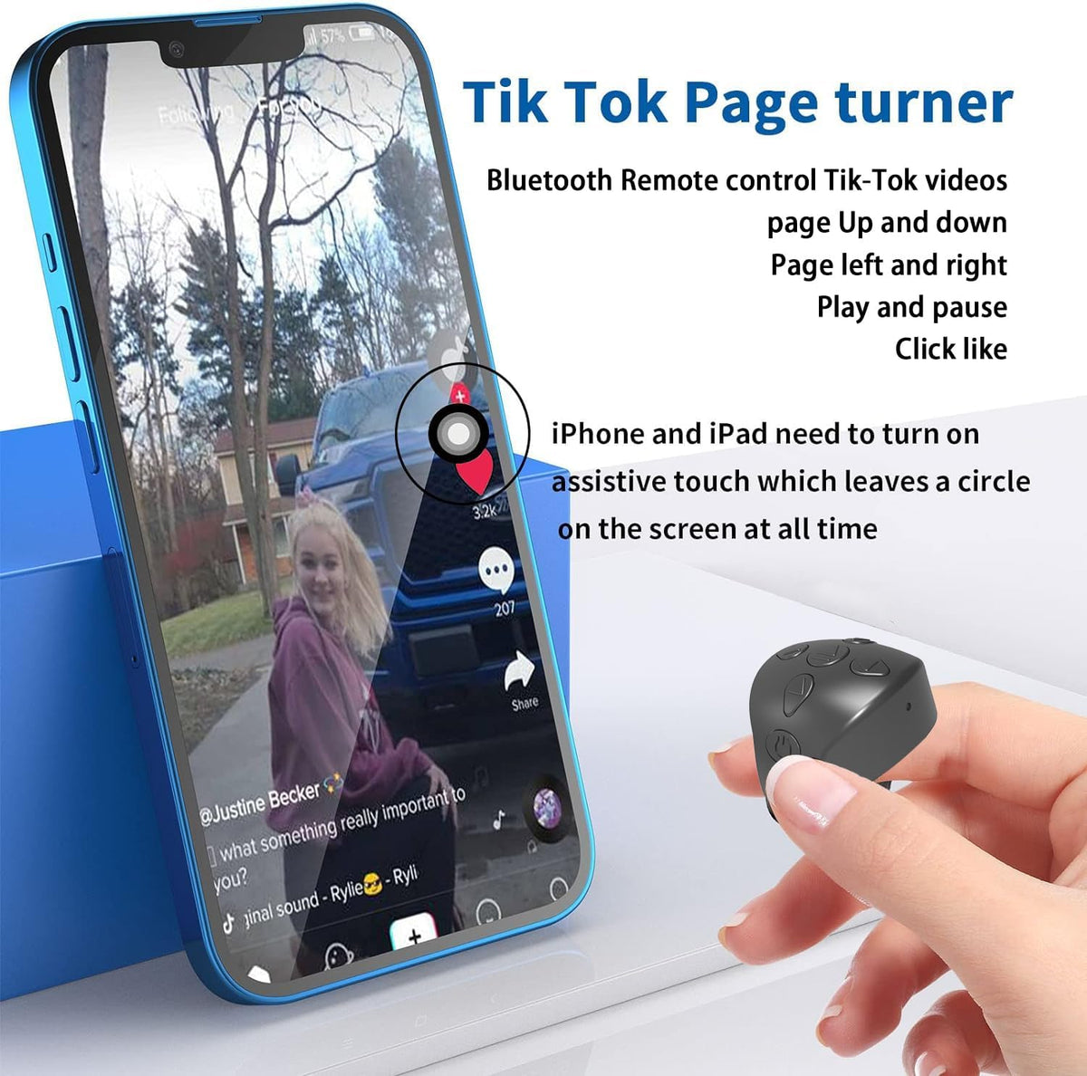 TikTok Remote Control Kindle APP Page Turner, Bluetooth Smart Ring for iPhone, iPad, iOS, Android (Black)