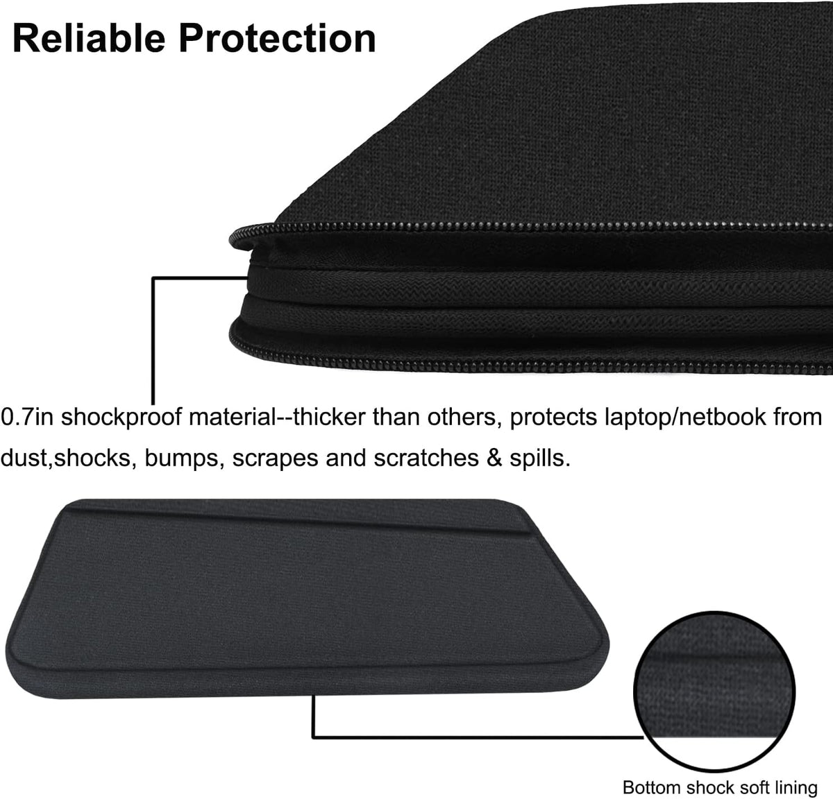 15.6 inch Laptop Sleeve, Durable Computer Carrying Bag Protective Case Briefcase Handbag with Front Pocket, Slim Cover for 15-16 Inch HP, Dell, Lenovo, Asus, Notebook, Black