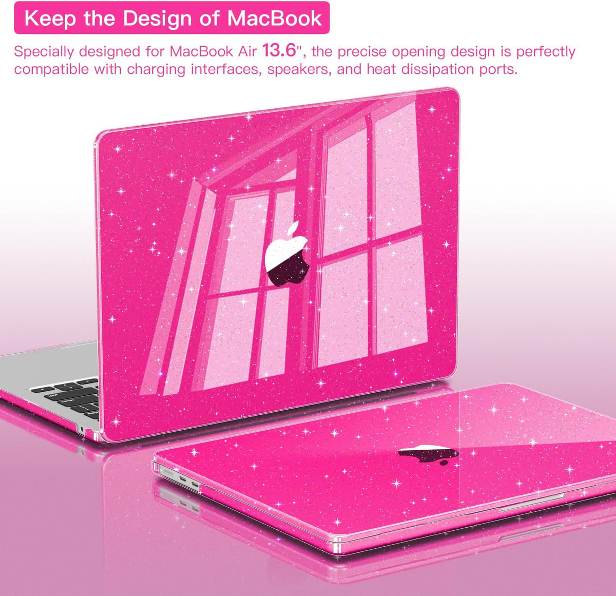 CISSOOK Compatible with MacBook Air 13.6 inch Case Glitter 2025 2024 2023 2022 A3240 M4 A3113 M3 A2681 M2 Chip, Sparkly Pink Bling Plastic Hard Shell Case for MacBook Air 13.6", Rose Pink Glitter