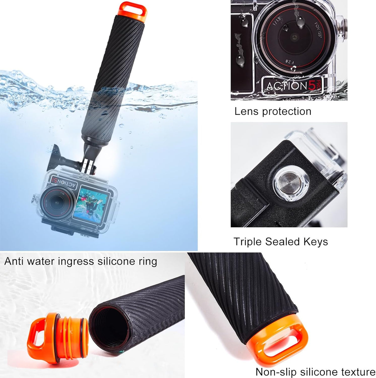 Waterproof Case for DJI Osmo Action 5 Pro/4/3 with 3 Pack Dive Filters, 196FT/60M Underwater Protective Housing Dive Kit, Professional Action Camera Dive Accessory