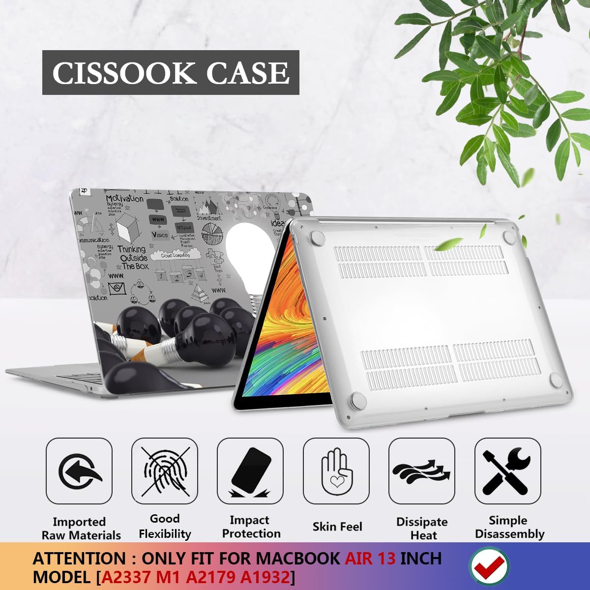 CISSOOK Creative Bulb Hard Shell Case for MacBook Air 13 inch A2337 M1 A2179 A1932 with Touch ID 2021-2018 Release, Plastic Hard Shell Cover with Keyboard Cover for MacBook Air 13 with Retina Display