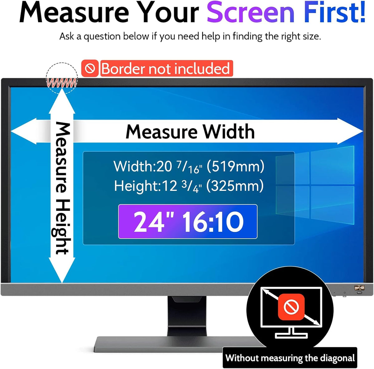 Privacy Screen for Computer Monitor 24 Inch 16:10 Aspect Ratio, Anti Blue Light Glare Removable 24 in Privacy Screen Filter Protective Film, HD 24 Inch Privacy Screen Protector for Monitor