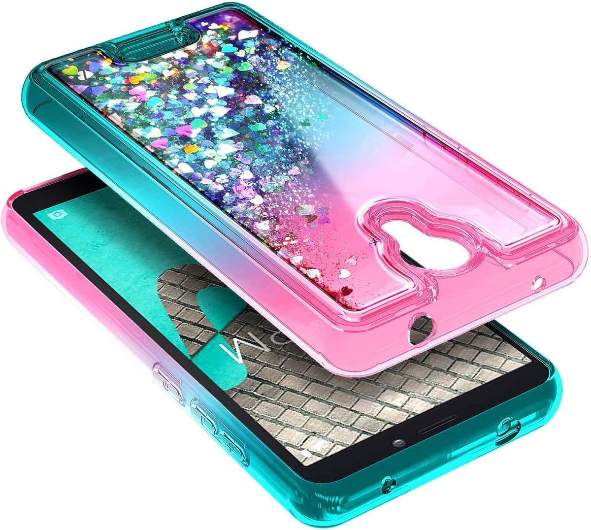 NZND Case for Cricket Icon 2 (2020) U325AC, Glitter Liquid Floating Waterfall Phone Case with Tempered Glass Protector
