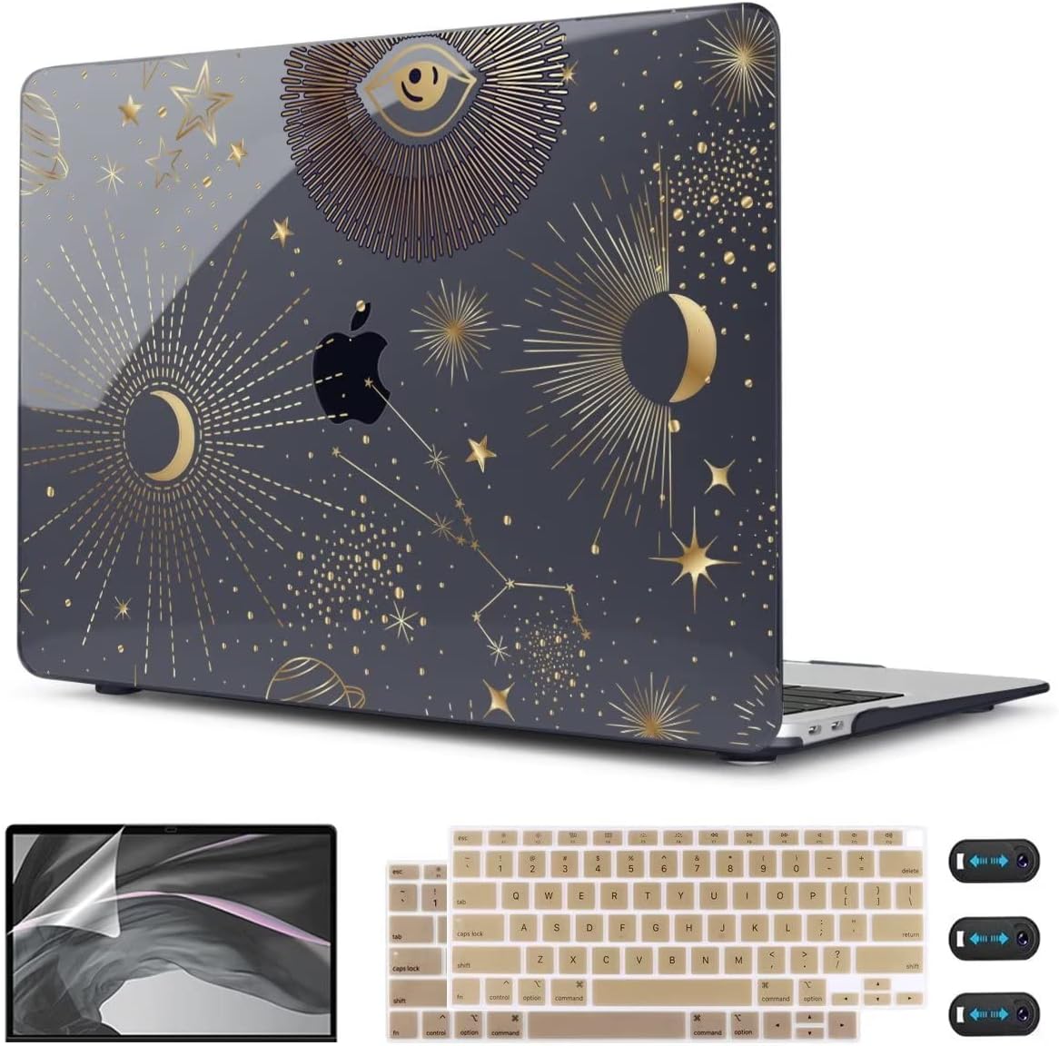 CISSOOK Compatible with 2021 2020 MacBook Air 13 inch Case M1 A2337 A2179 A1932 Model, Hard Shell Case &Keyboard Cover &Screen Protector Film for MacBook Air 13 with Touch ID 2018-2022, Moon Star
