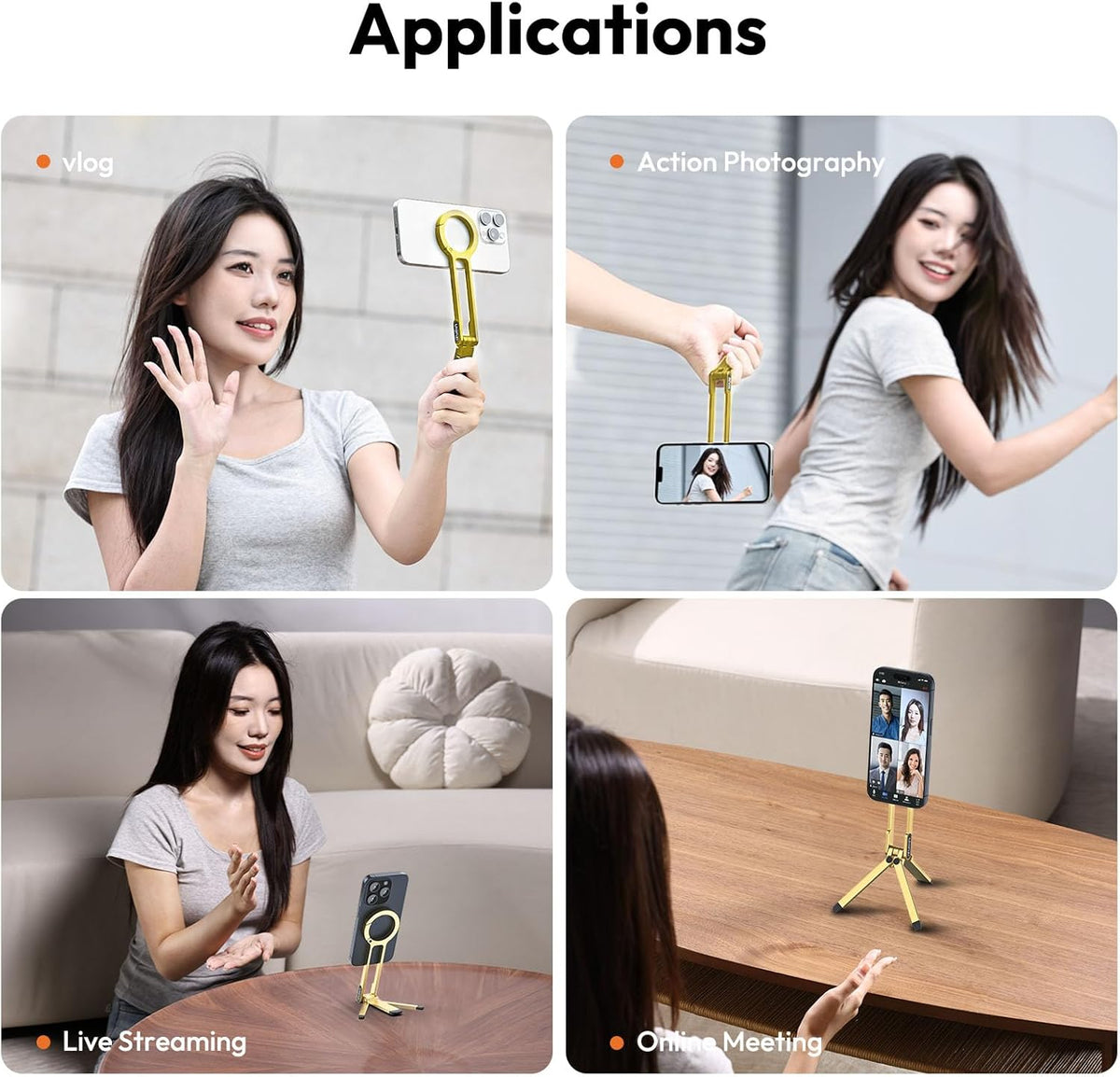 ULANZI MA30 Magnetic Phone Tripod Stand for iPhone - Aluminium Maglock Smartphone Mini Tripod Pocket Cell Phone Stand Strong Magnet Quick Mount Compatible with iPhone 16 15 14 13 12 Series, Gold