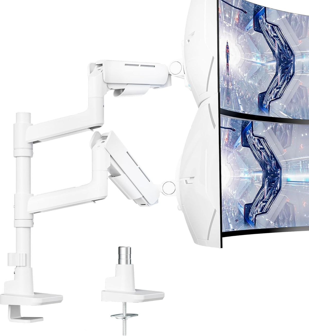 Vertical Dual Monitor Mount for 17-49 Inch Ultrawide Heavy Duty Curved Screen Stacking, Computer Monitor Arm Desk Mount, Gas Spring Adjustable Vesa Stand, White