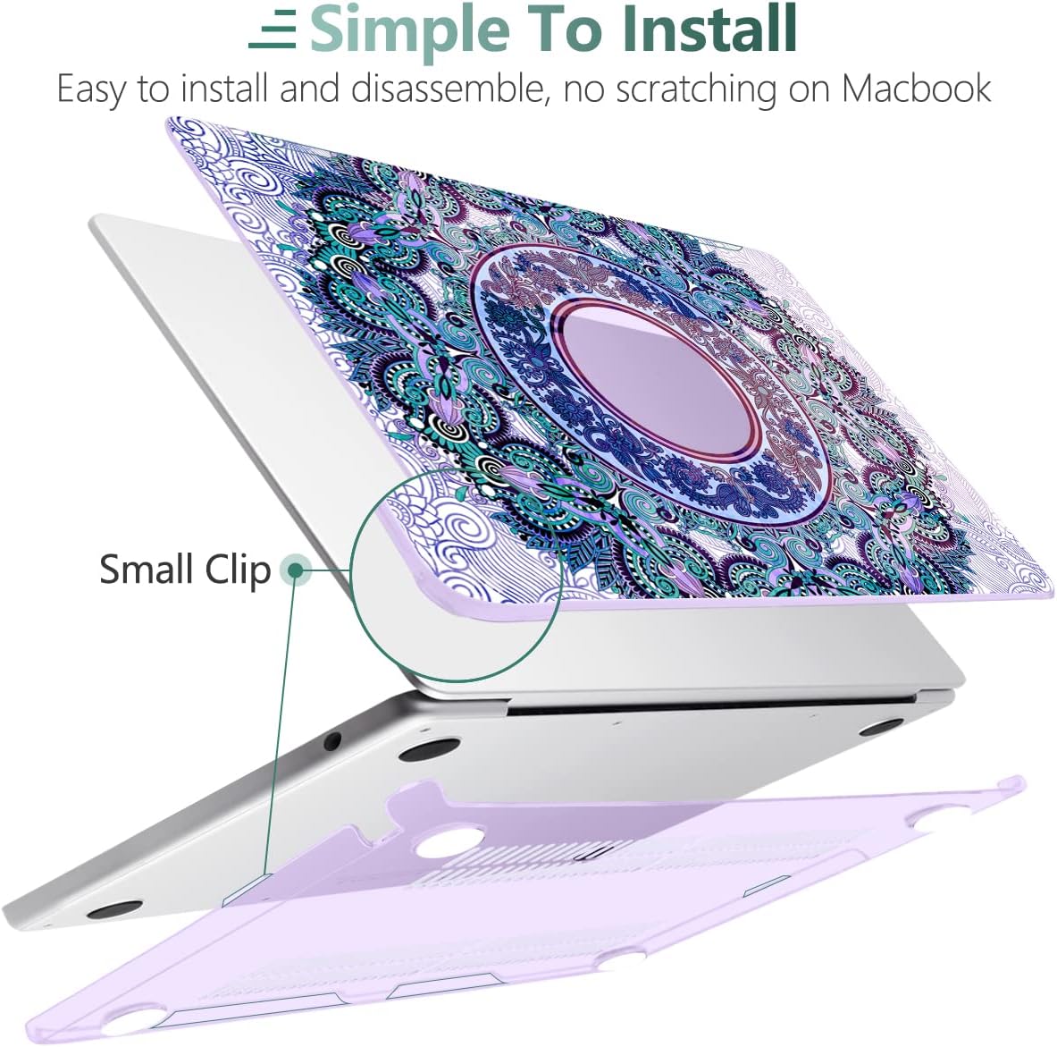 TWOLSKOO for M4 MacBook Air 13.6 inch Case 2025-2022 Release M4 A3240 M3 A3113 M2 A2681, Plastic Hard Shell & Screen Protector & Keyboard Cover & Trackpad Film, Mandala