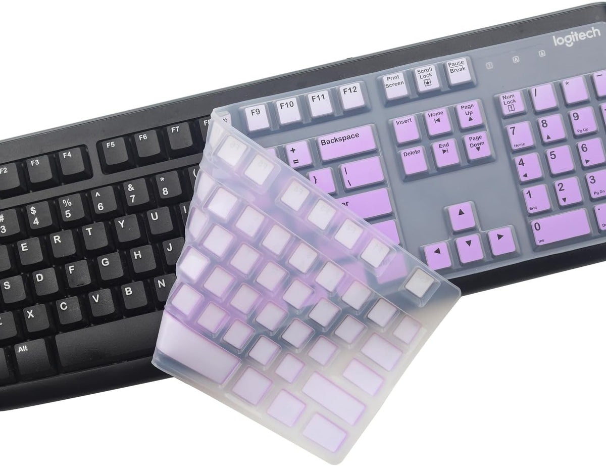 Silicone Keyboard Cover for Logitech K120 & MK120 Ergonomic Desktop USB Wired Keyboard, Logitech K120 & MK120 Keyboard Protective Skin US Layout (NOT Fit Other Model)-OmbrePurple