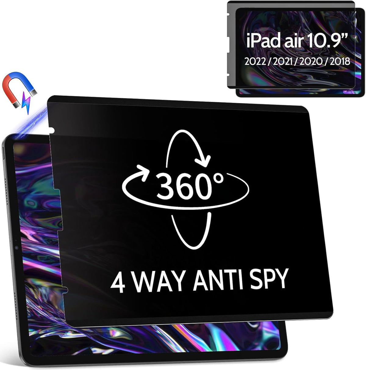 360° 4 Way Magnetic Privacy Filter for iPad Pro 11 inch (2022/2021/2020/2018), iPad Air 5th / ipad Air 4th Generation 10.9 inch, Removable Anti-Glare Blue Light Matte Privacy Screen Protector
