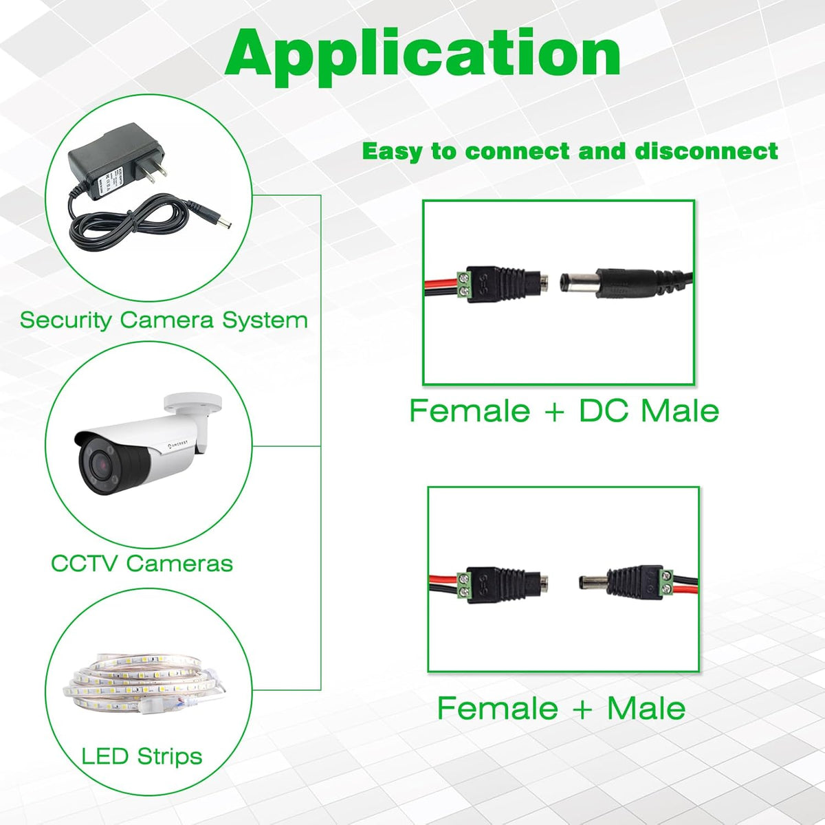 20Pcs Female 12V DC Power Connector, 5.5mm x 2.1mm Barrel Adapter for LED Light Strip CCTV Security Camera Monitoring