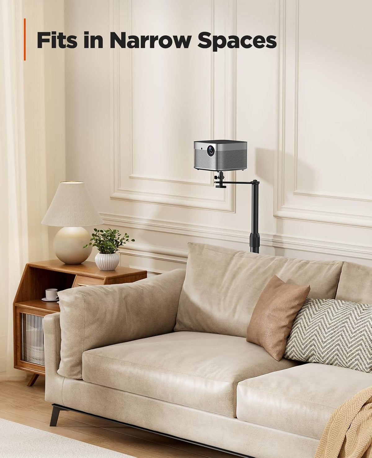 AMADA HOMEFURNISHING Height Adjustable Projector Stand 32"-47", Projector Floor Stand with 3 Mounting Options, 360° Rotatable Ball Head for Home & Office & Outdoor, AMPS04