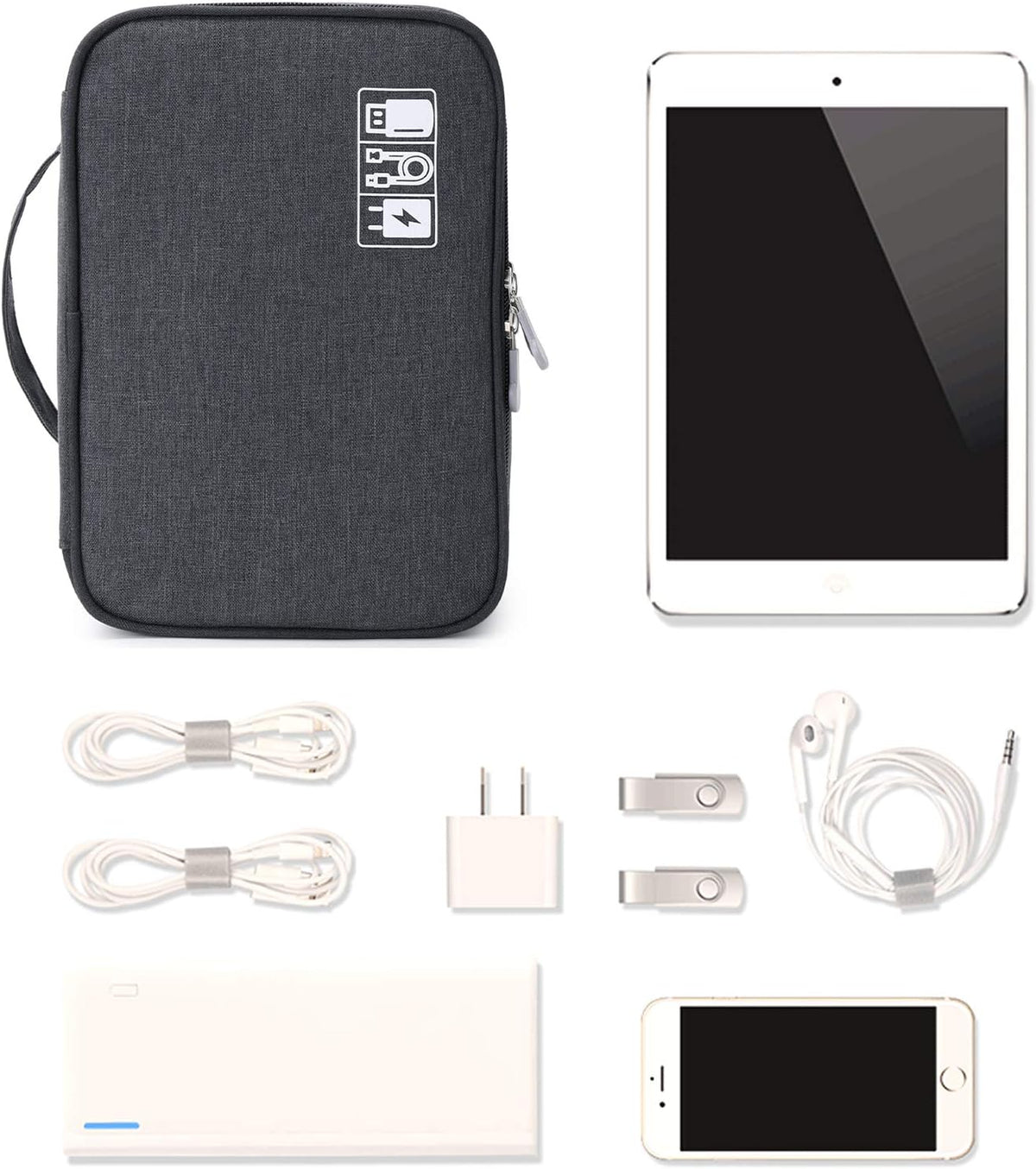 MIRLEWAIY Double-Layer Travel Cords Organizer Case for Electronic Accessories, Charger Cables, USB Sticks, Black