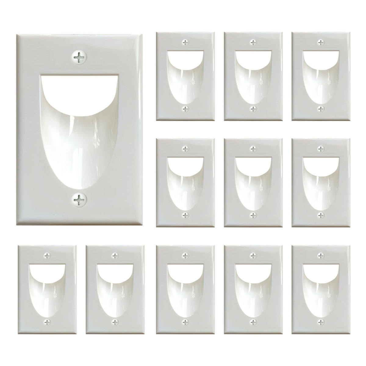 BestMounts - 12 Pack Inner Nose Behind Wall Cable Management TV Cord Hider for Wall Mounted TV - Single Gang Low Voltage Recessed Wall Plates Cable Pass Through for Wires, HDTV, HDMI (White)