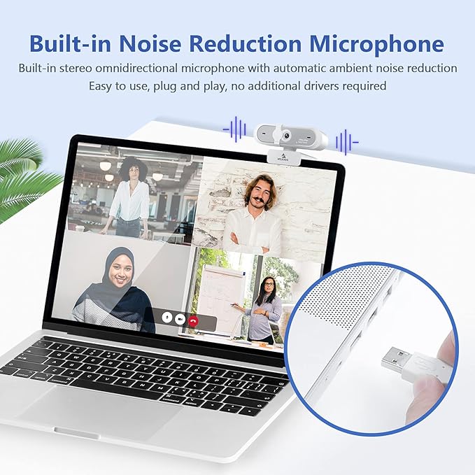 NexiGo N660P 1080P 60FPS Webcam with Software Control Dual Microphone &amp Cover Autofocus HD USB Computer Web Camera for OBS/Zoom/Skype/FaceTime/Teams/Twitch White