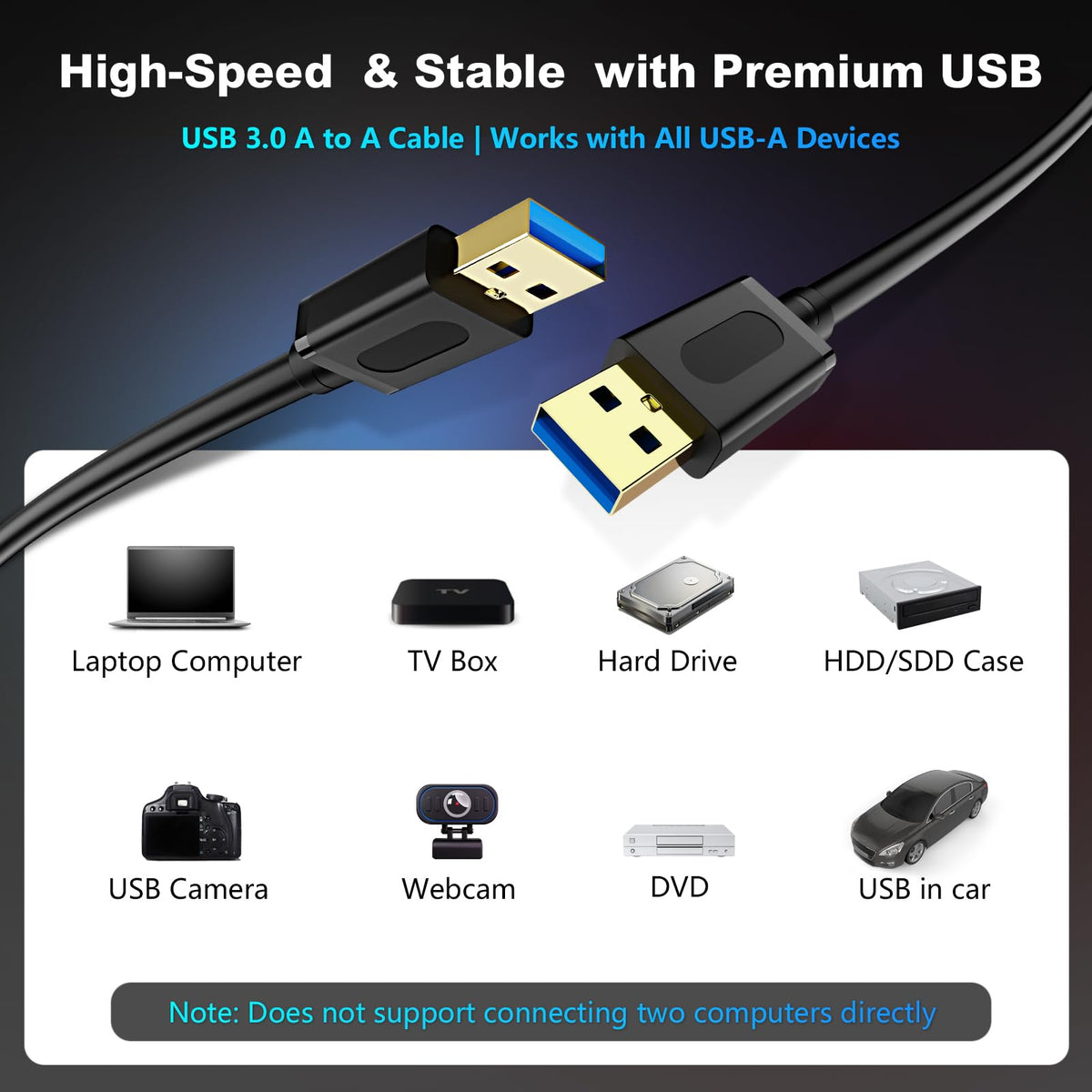 Jelly Tang USB 3.0 Male to Male Cable 25Ft,USB to USB Cable with Gold-Plated Connector for Hard Drive Enclosures, DVD Player, Laptop Cooler(25Ft/8M)