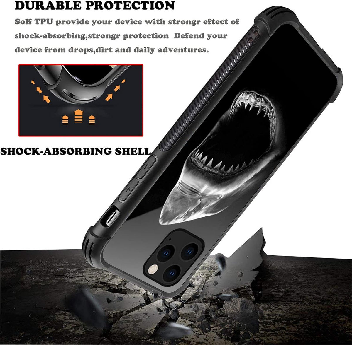 Compatible with iPhone 11 Pro Max Case - Ocean Shark Mouth Graphic Design, Shockproof Anti-Scratch Hard PC Back Case