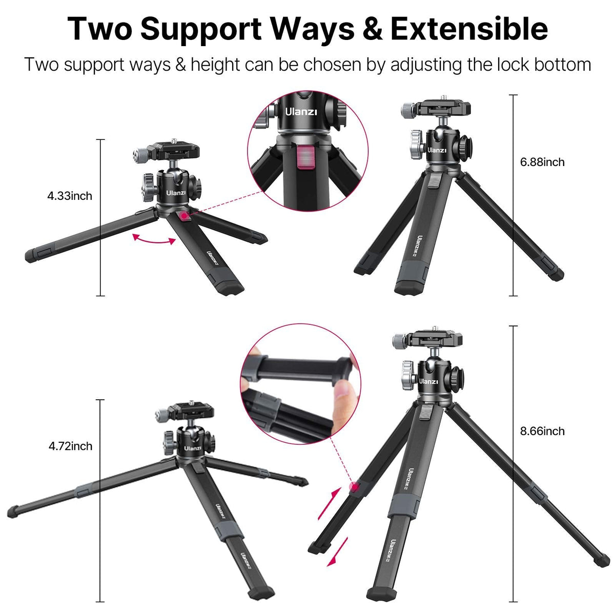 Portable Desktop Mini Tripod PICTRON MT-24 Compact Camera Tripod Aluminum Alloy with 360° Ball Head,1/4 inches Quick Release Plate for DSLR Camera