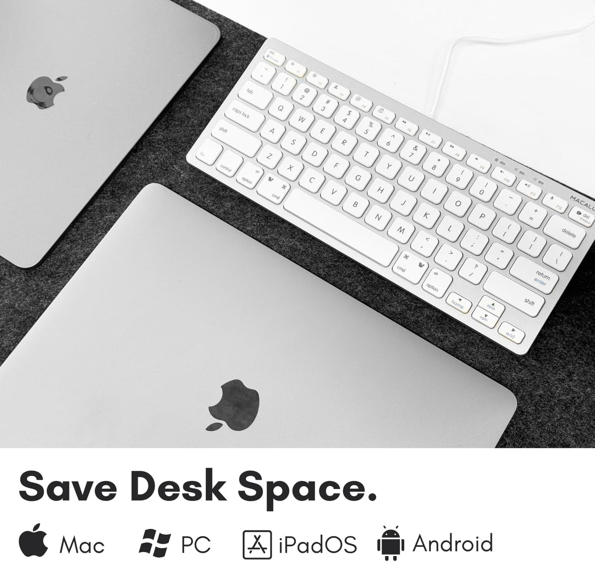 Macally Small USB C Keyboard, Plug & Play Wired Apple Keyboard for Mac mini, MacBook Pro/Air, iMac, iPad, Windows
