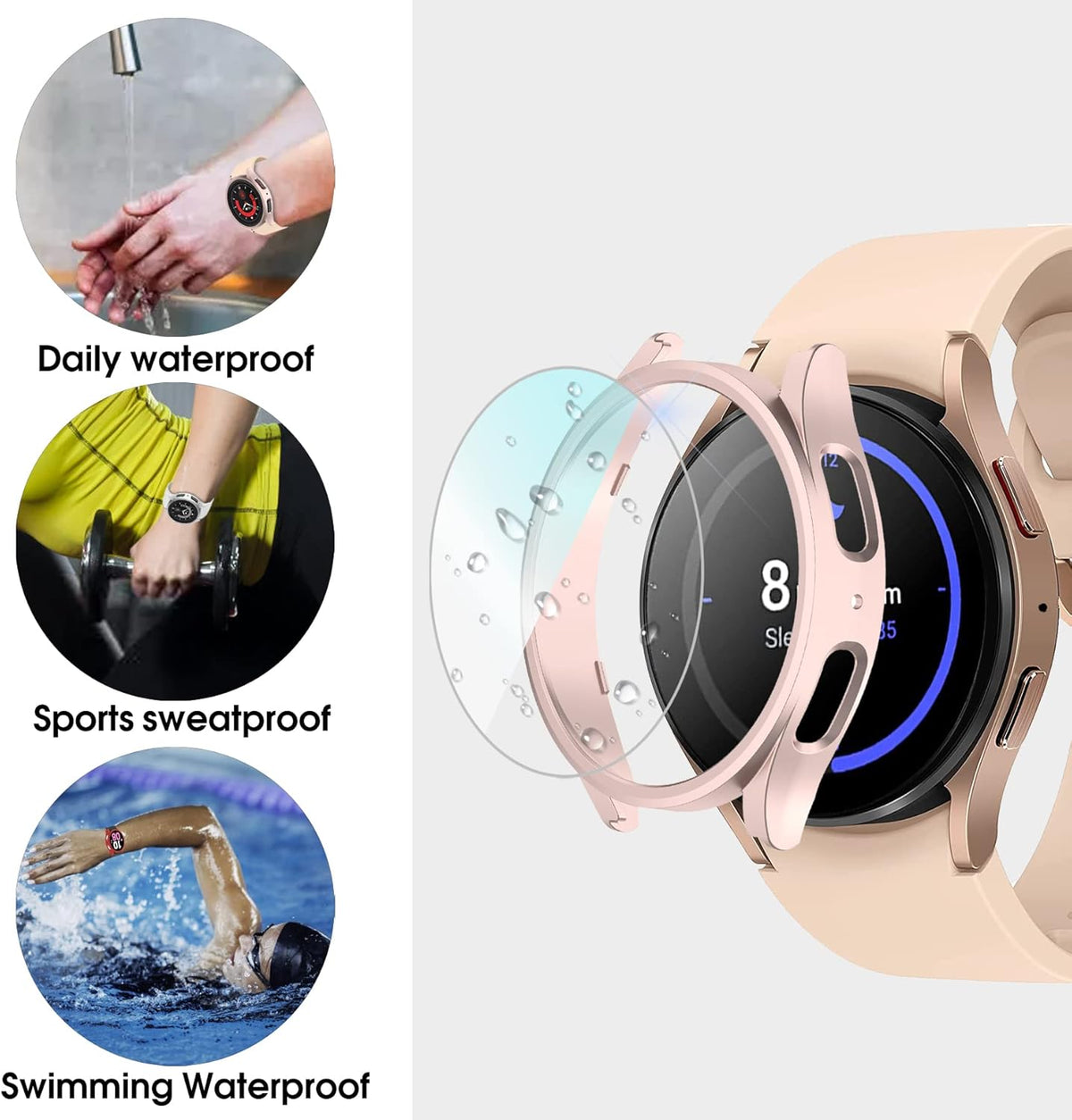 12+4 Pack Case for Samsung Galaxy Watch 6 44mm with Tempered Glass Screen Protector, Waterproof Hard PC Cover