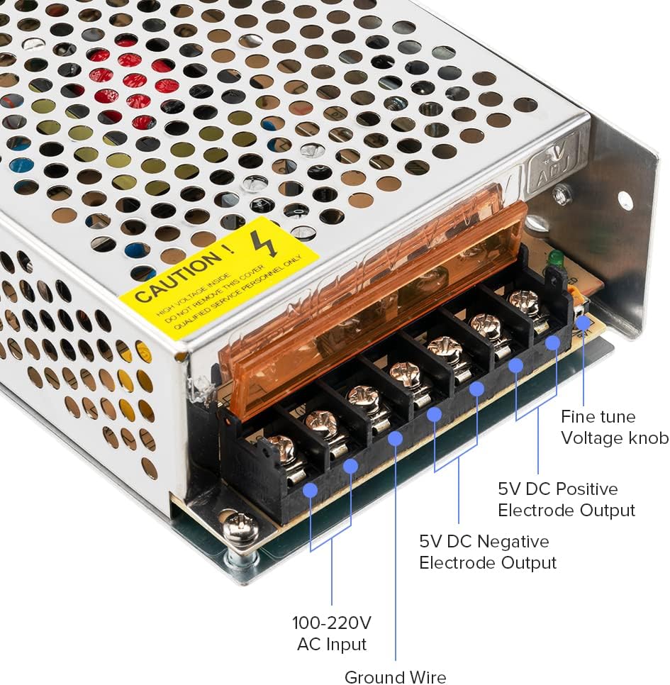 BTF-LIGHTING AC100-240V to DC5V10A Max50W Power Supply Adapter for LED Strip, CCTV Camera, Security System