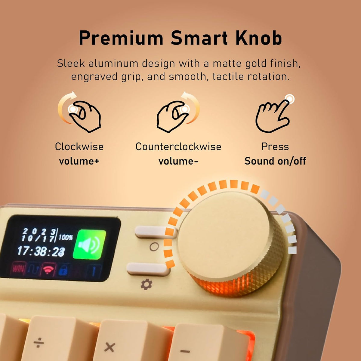 iRocks K85R Wireless RGB Backlit Mechanical Gaming Keyboard with LCD Display, Hot-Swappable Pre-lubed Switches, 98 PBT Keys, USB-C Detachable Cable (Light Golden, Silent Bubble Switch)