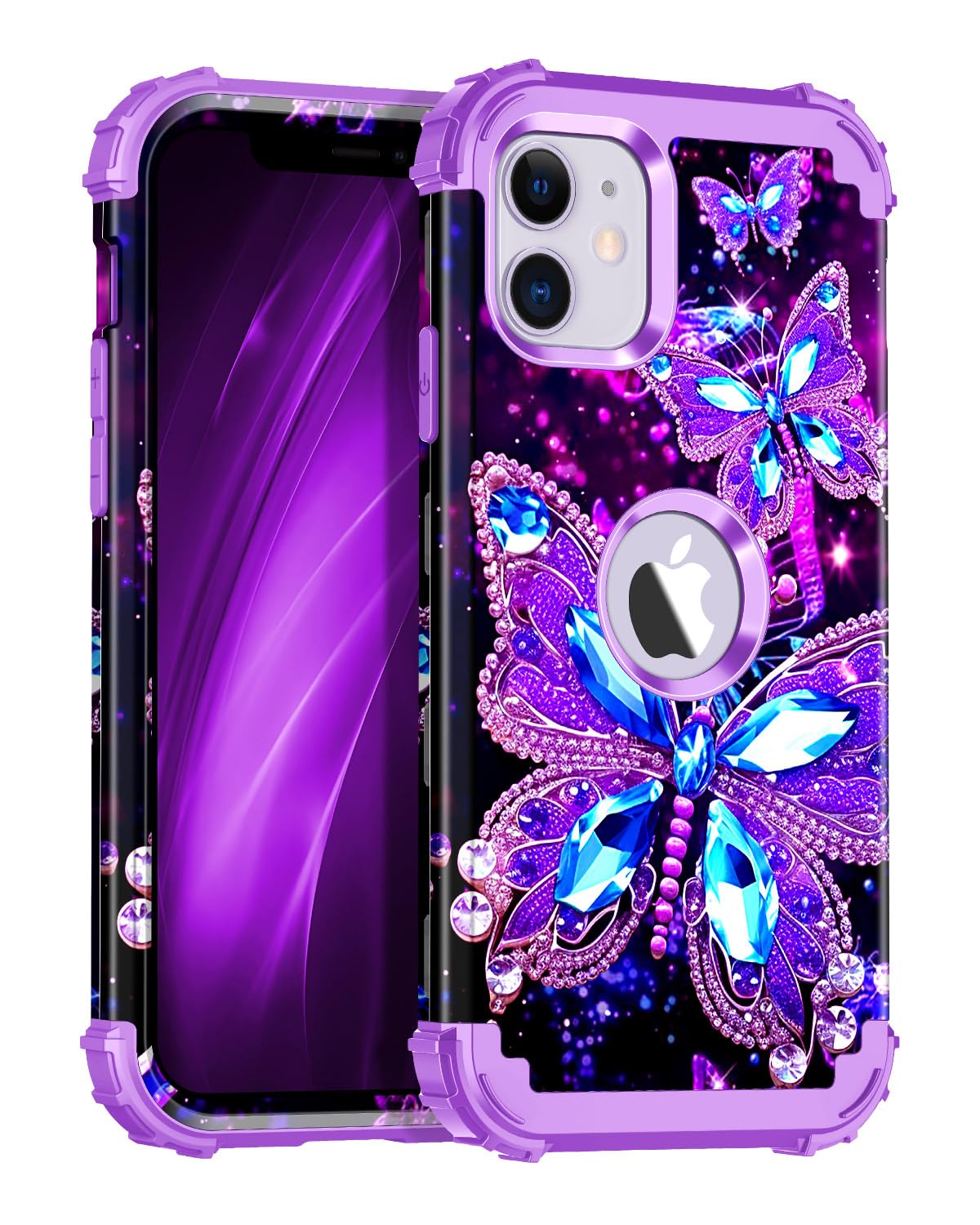 Miqala Compatible With Iphone 11 Case,Glow In The Dark Three Layer Heavy Duty Shockproof Full Protection Hard Plastic Bumper+Sof