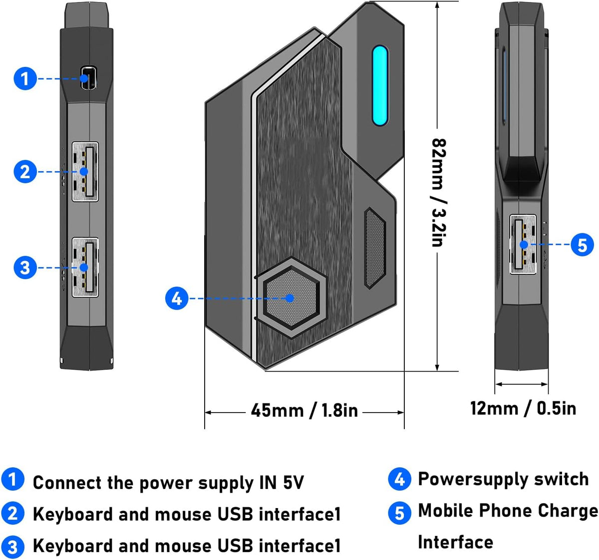 Gaming Keyboard and Mouse Converter, Bluetooth 5.0 Mobile Game Set, Adjustable Fast Charging, Long Battery Life,