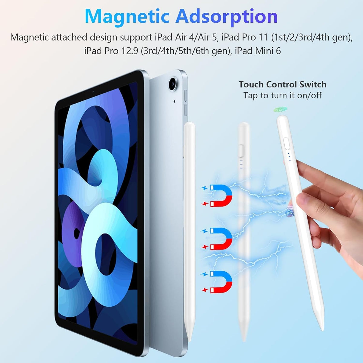Stylus Pens for iPad 10th 9th Generation with Palm Rejection, Fast Charging Apple Pencil 2nd Gen, White