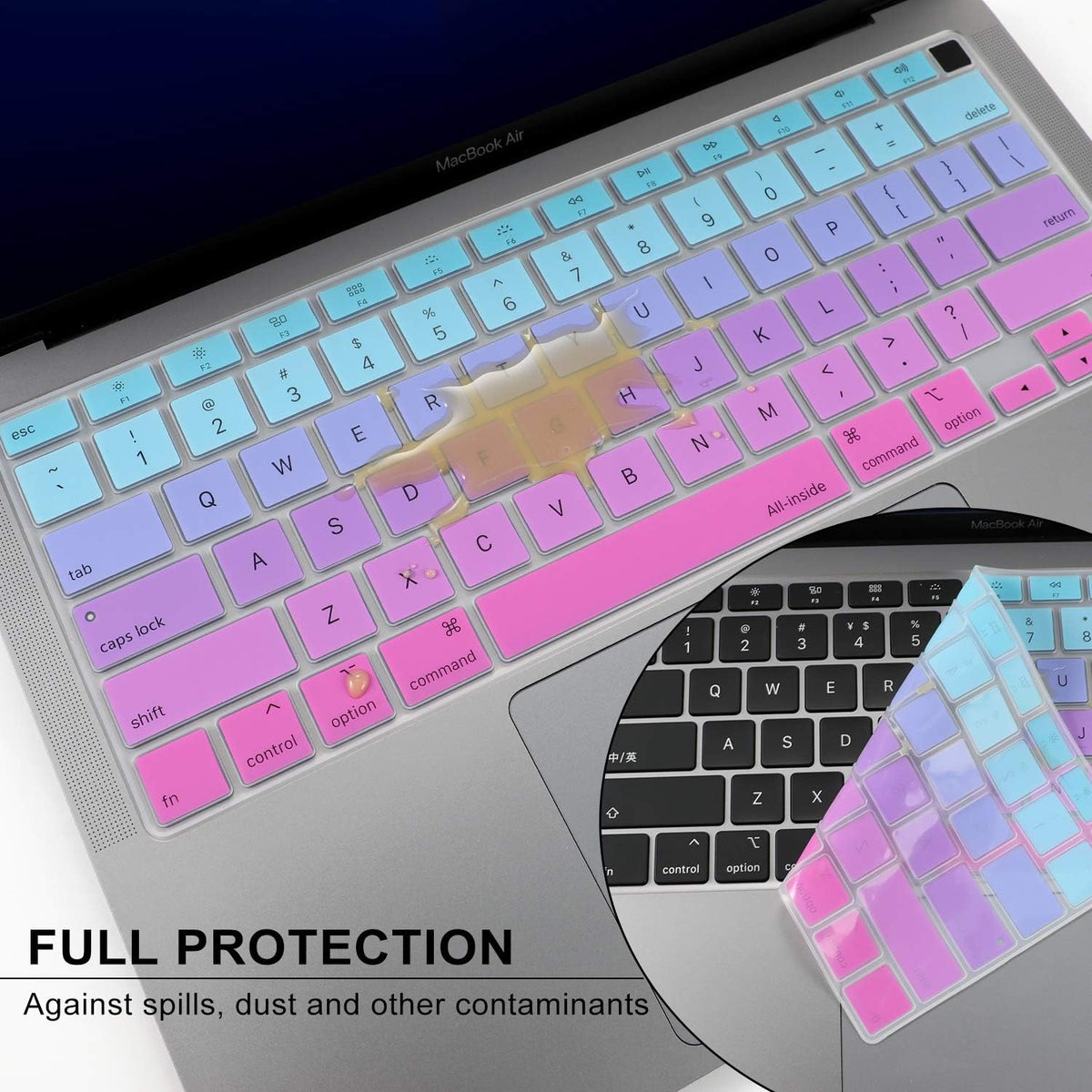 Allinside Silicone Keyboard Cover for New MacBook Air 13 inch A2179 Released in 2020 with Touch ID and Retina Display US Version, Ombre Blue Pink