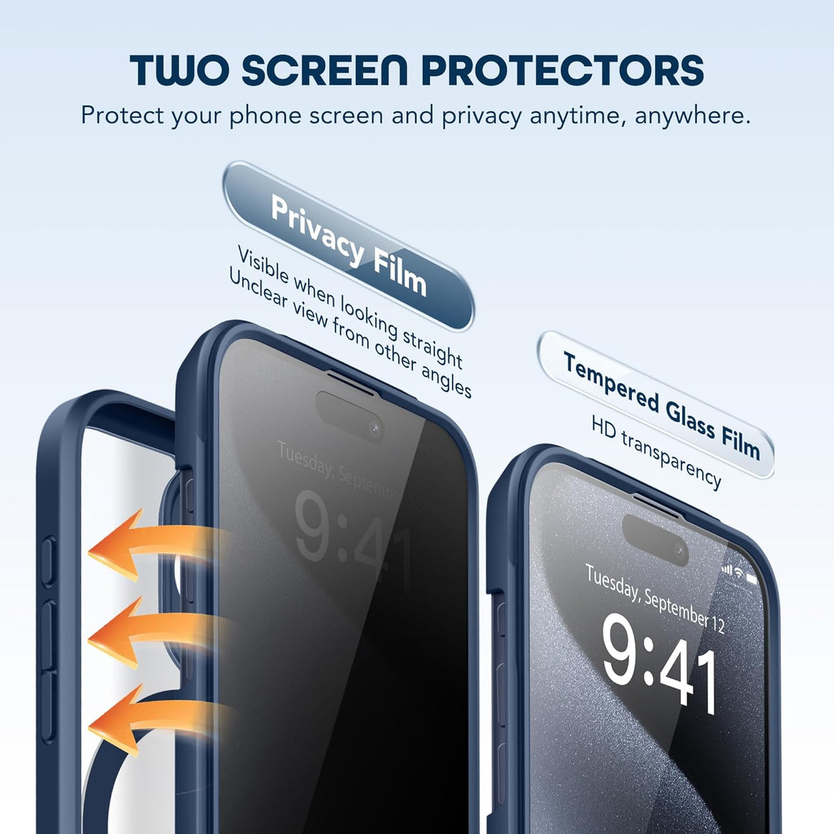 TIESZEN iPhone 15 Pro Case, Magnetic, [Compatible with Magsafe], Built-in 9H Tempered & Privacy Screen Protectors,