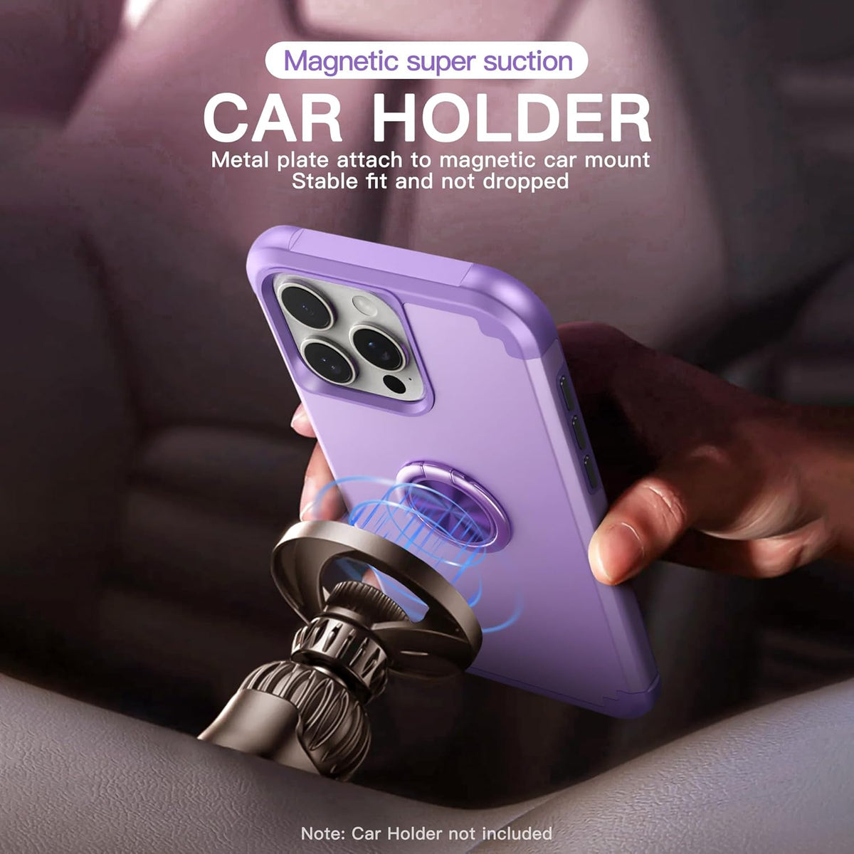 IDweel iPhone 13 Pro Max Case - Purple, 2-in-1 Shockproof with Screen Protector, 360° Ring Holder, Camera Lens
