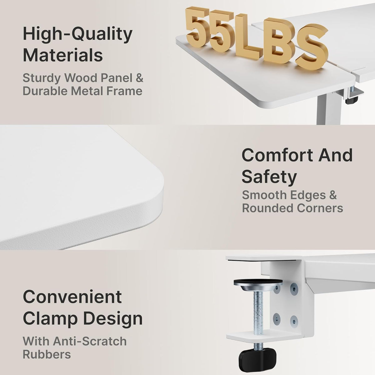 Desk Extender Tray, 24" x 12" Clamp On Desk Shelf, Desk Extension with Storage Drawer, Table Desk Arm Rest, Clamp On Keyboard Tray for Office and Home, Workstation Organizer, Medium, White
